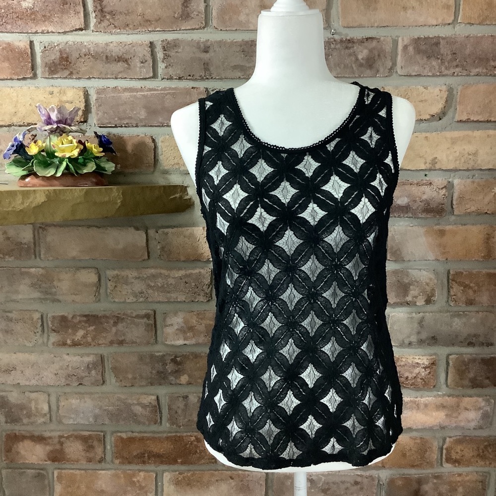 ANN TAYLOR LOFT Sheer Black-Lace Tank Top 123